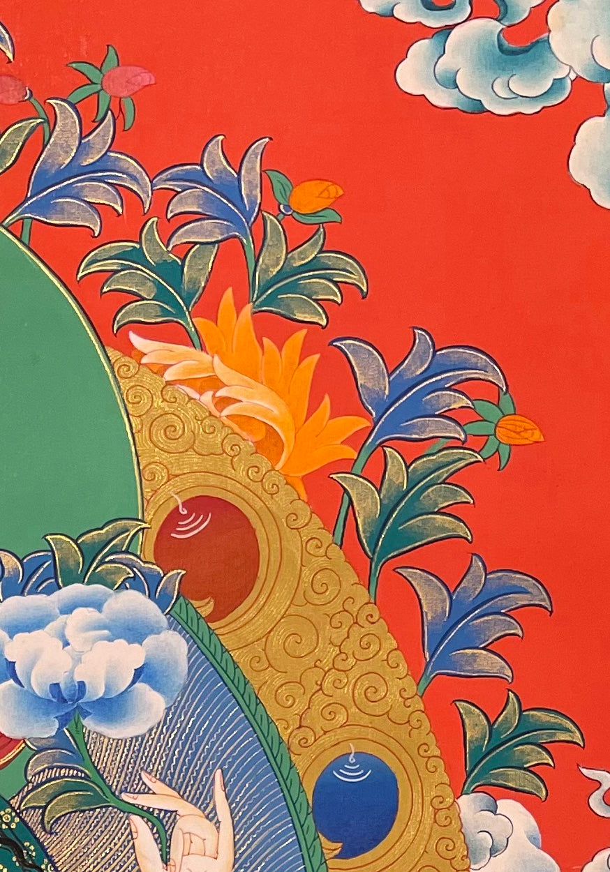 Chenrezig thangka, detail: top-right corner