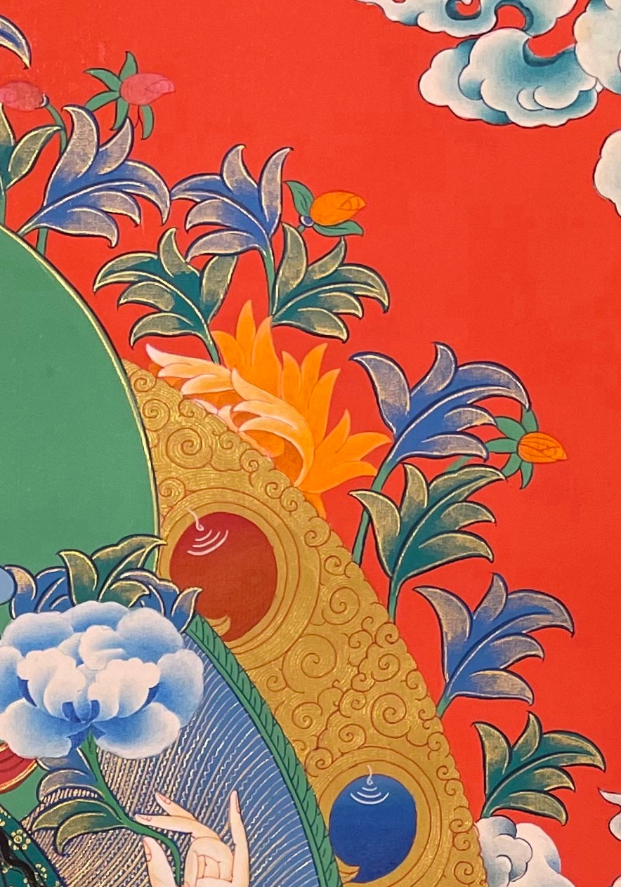 Chenrezig thangka, detail: top-right corner