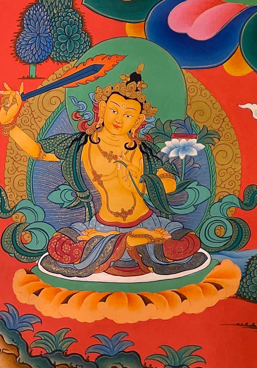 Chenrezig thangka, detail: bottom-left corner