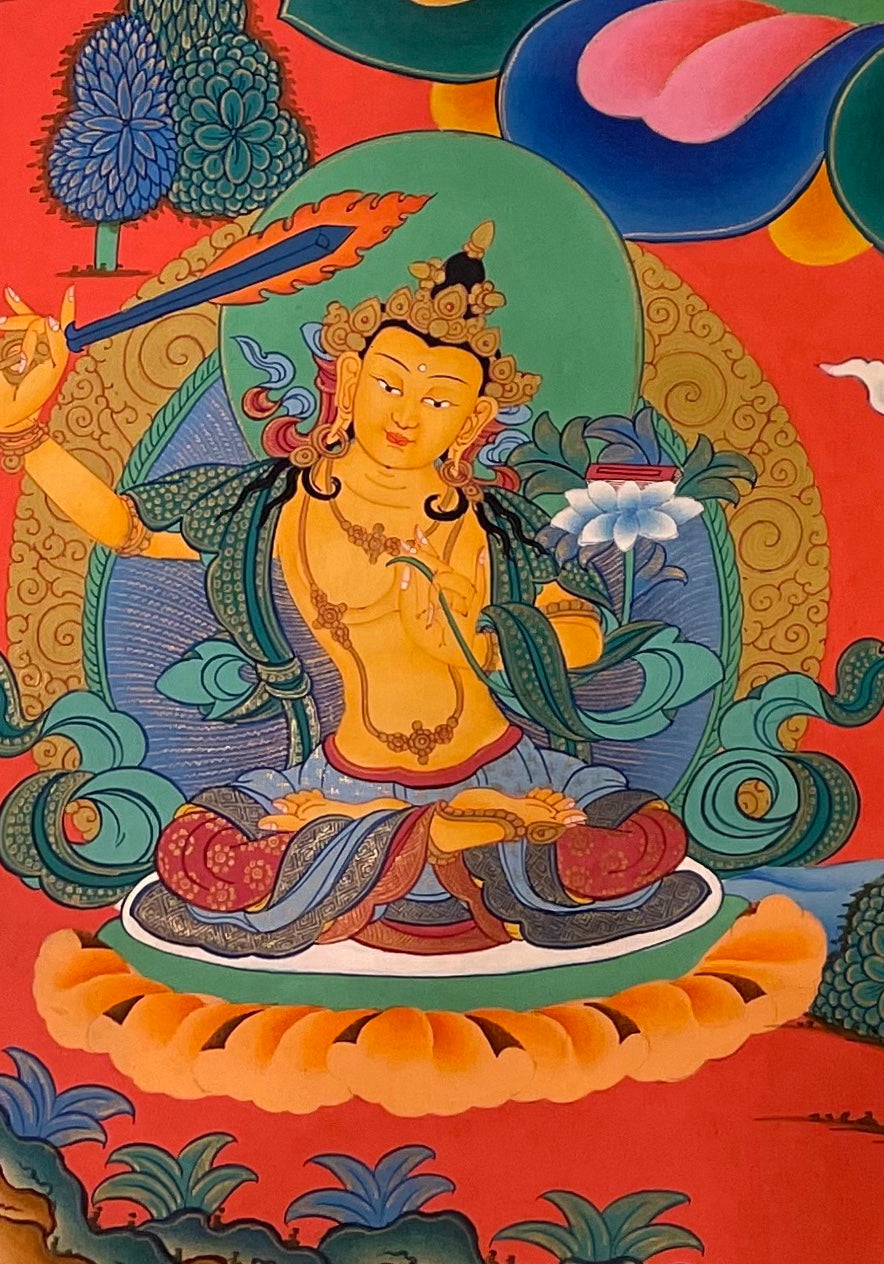 Chenrezig thangka, detail: bottom-left corner