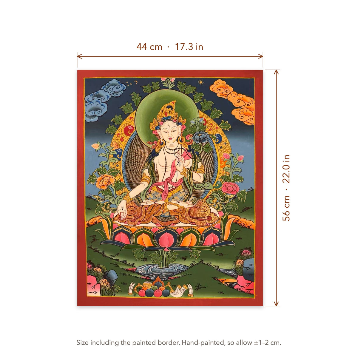 Size diagram: 44 × 56 cm (17.3 × 22.0 in), including the painted border