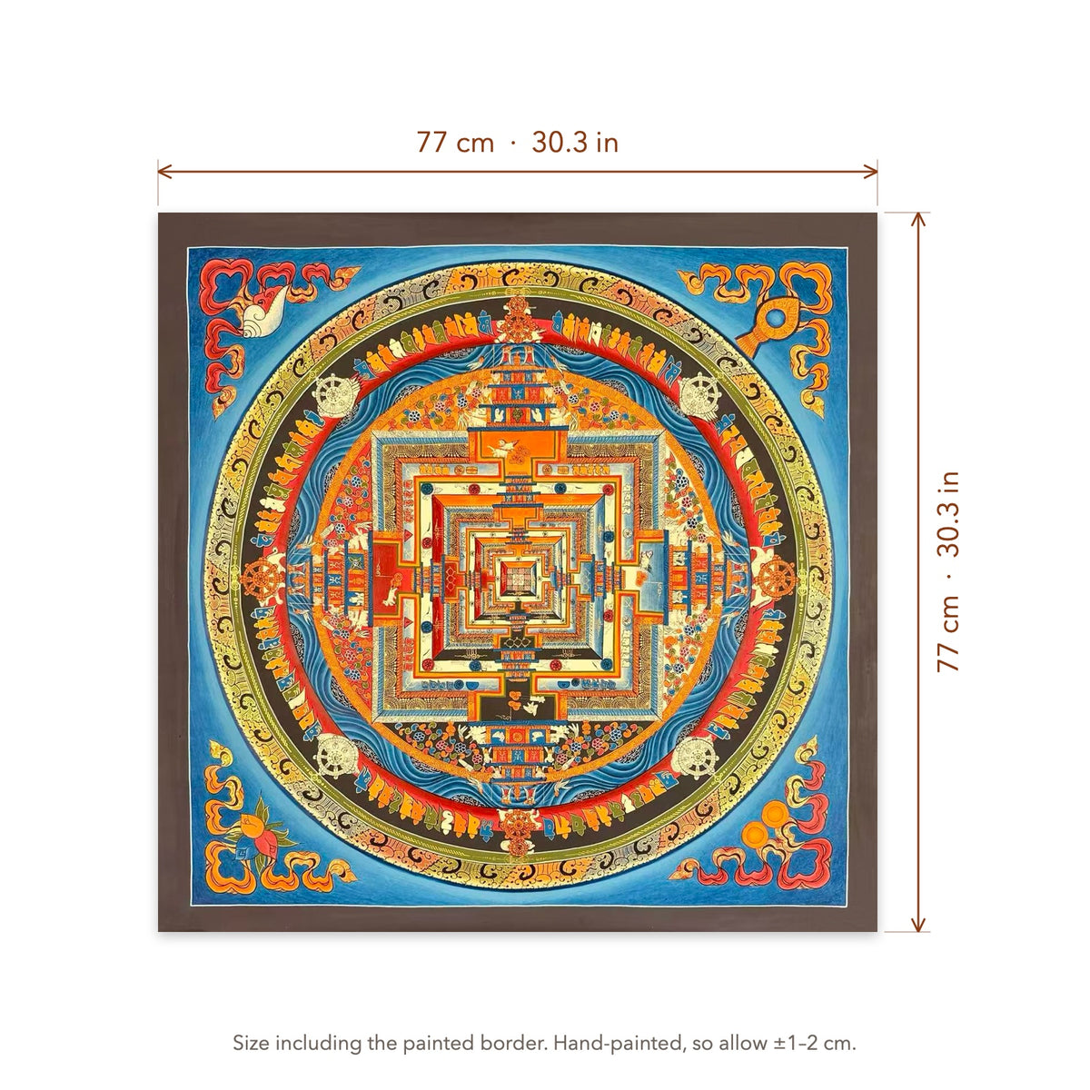 Size diagram: 77 × 77 cm (30.3 × 30.3 in), including the painted border