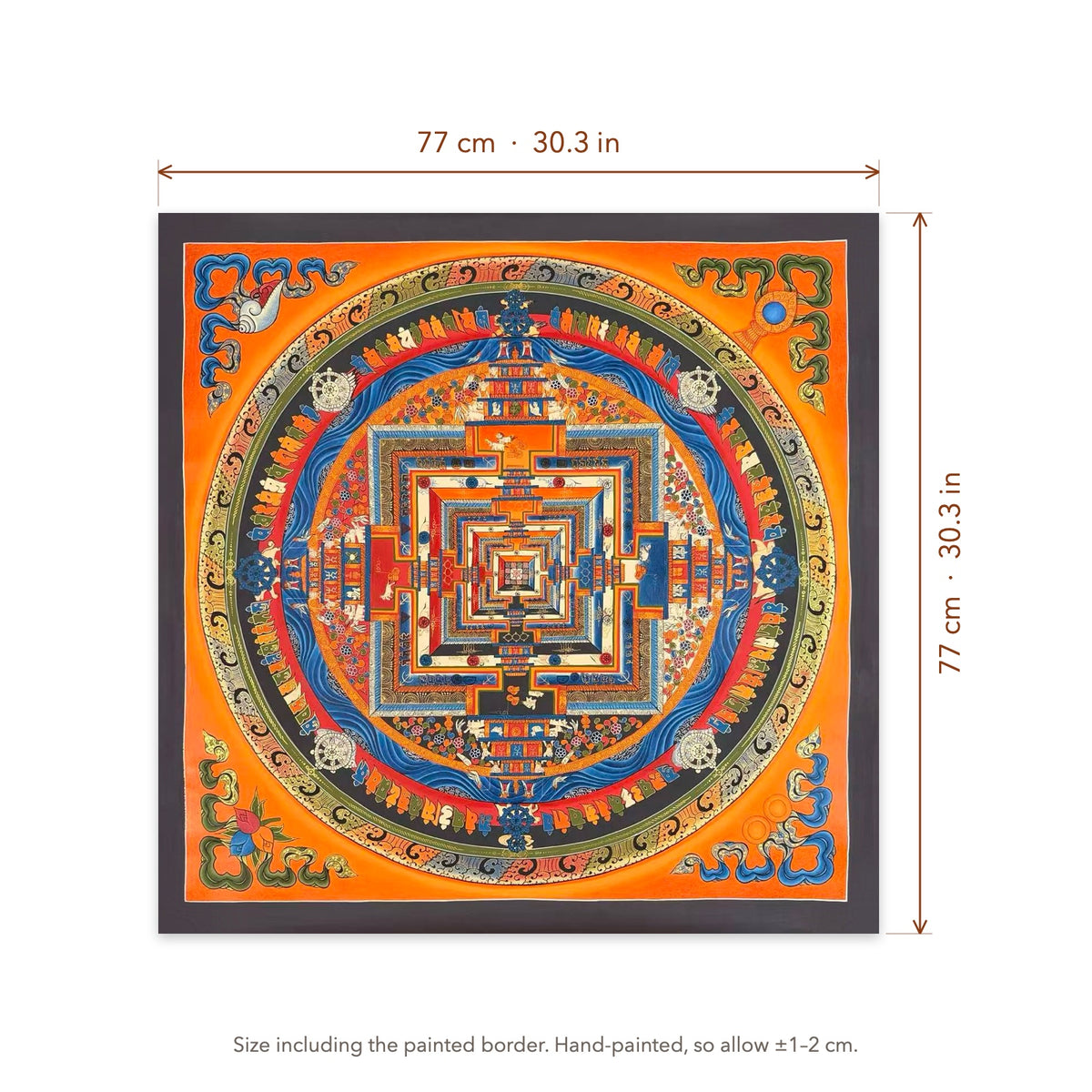 Size diagram: 77 × 77 cm (30.3 × 30.3 in), including the painted border