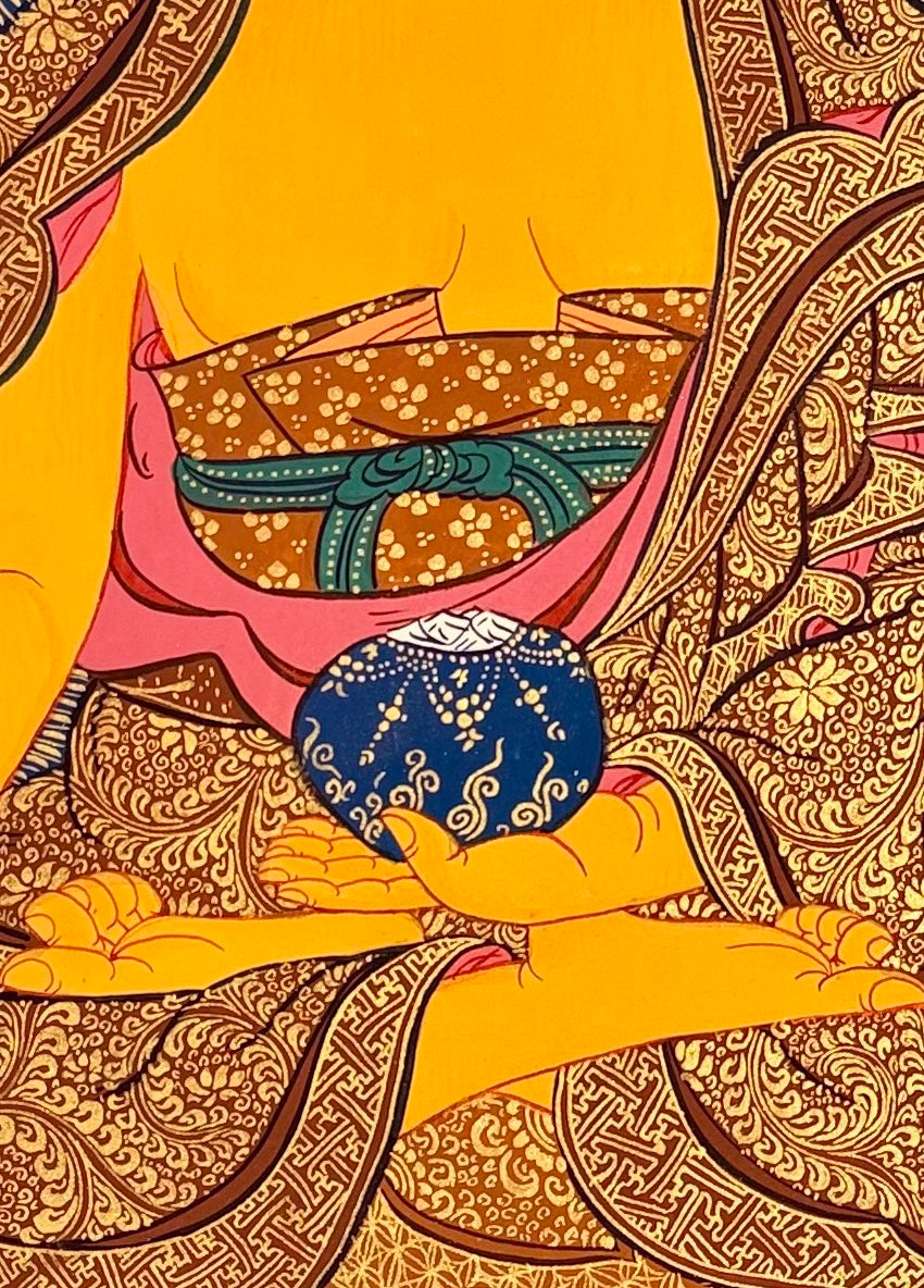 Shakyamuni Buddha thangka, detail: centre