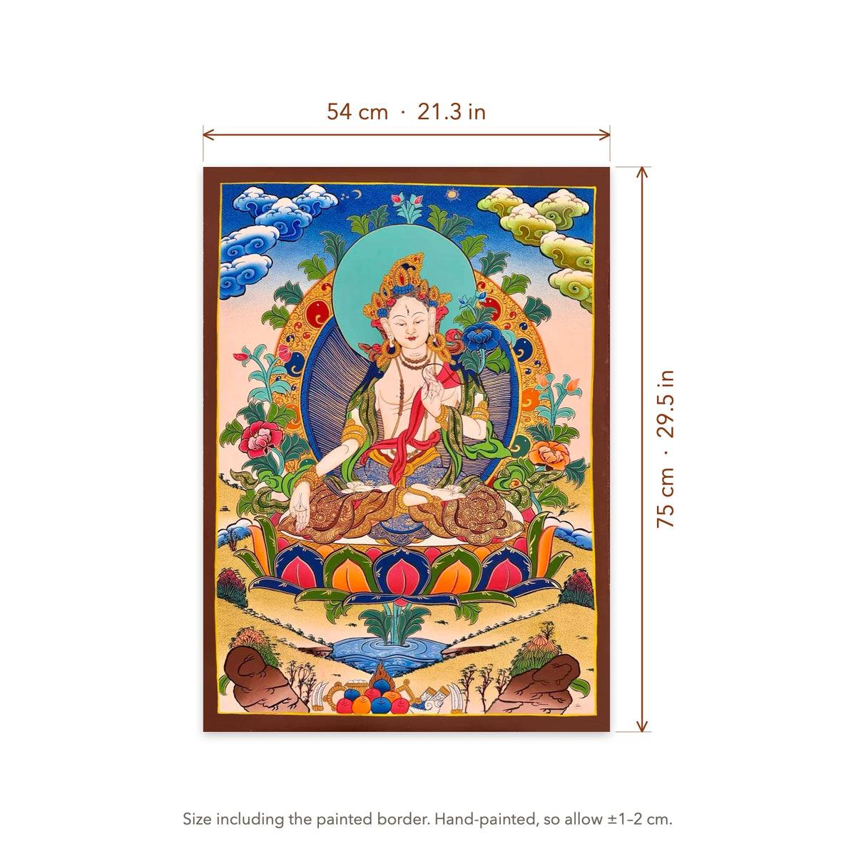 Size diagram: 54 × 75 cm (21.3 × 29.5 in), including the painted border