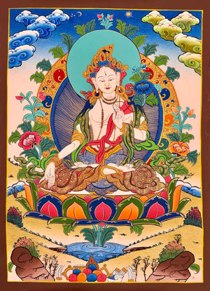 White Tara Thangka – 54×75 cm, Fine Grade