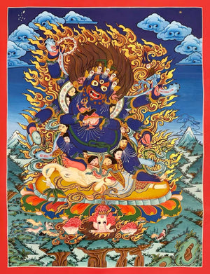 Six-armed Mahakala Thangka – 52×66 cm, Fine Grade