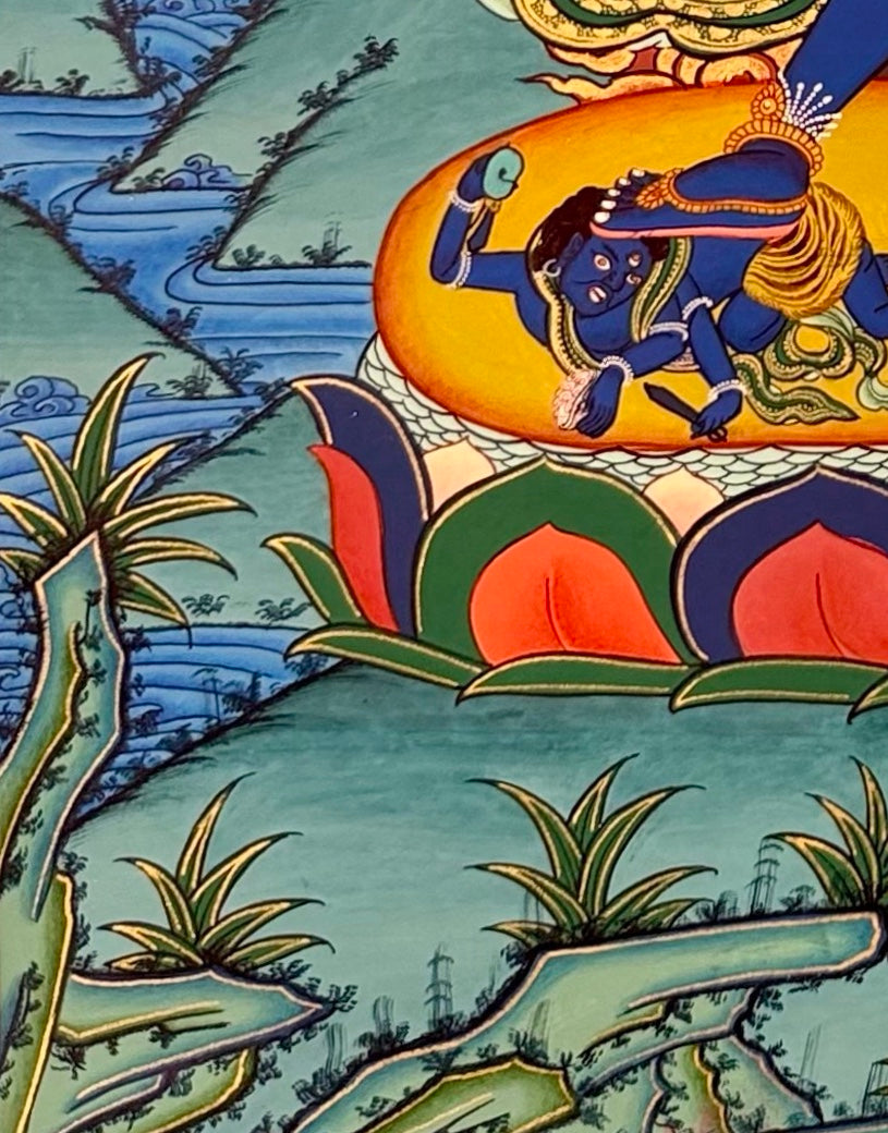 Chakrasamvara thangka, detail: bottom-left corner