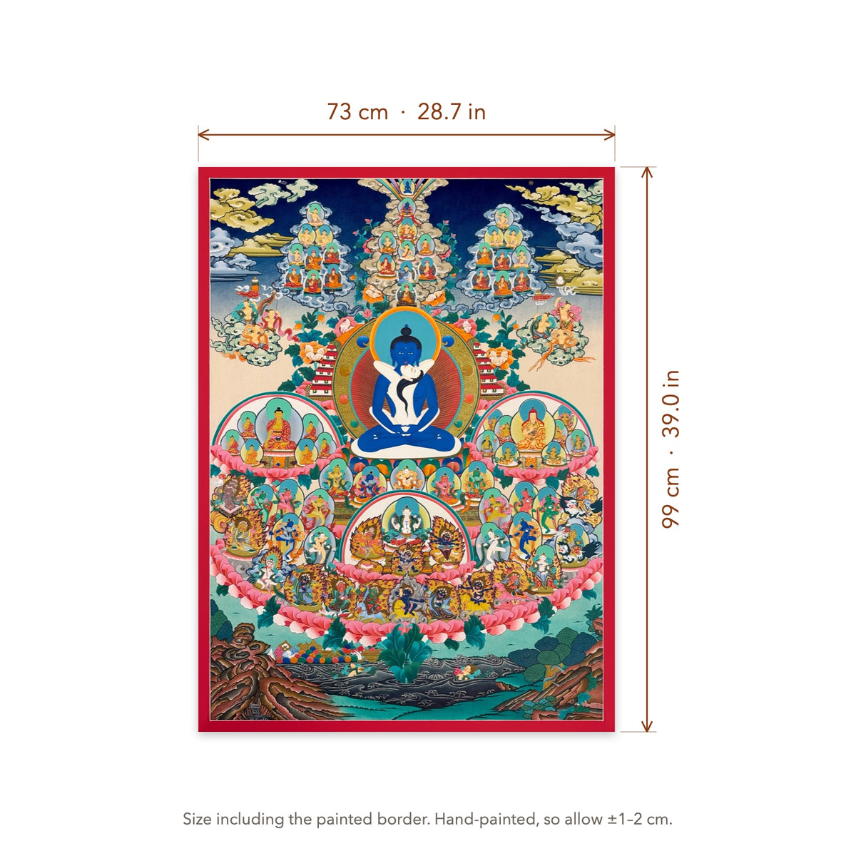 Size diagram: 73 × 99 cm (28.7 × 39.0 in), including the painted border