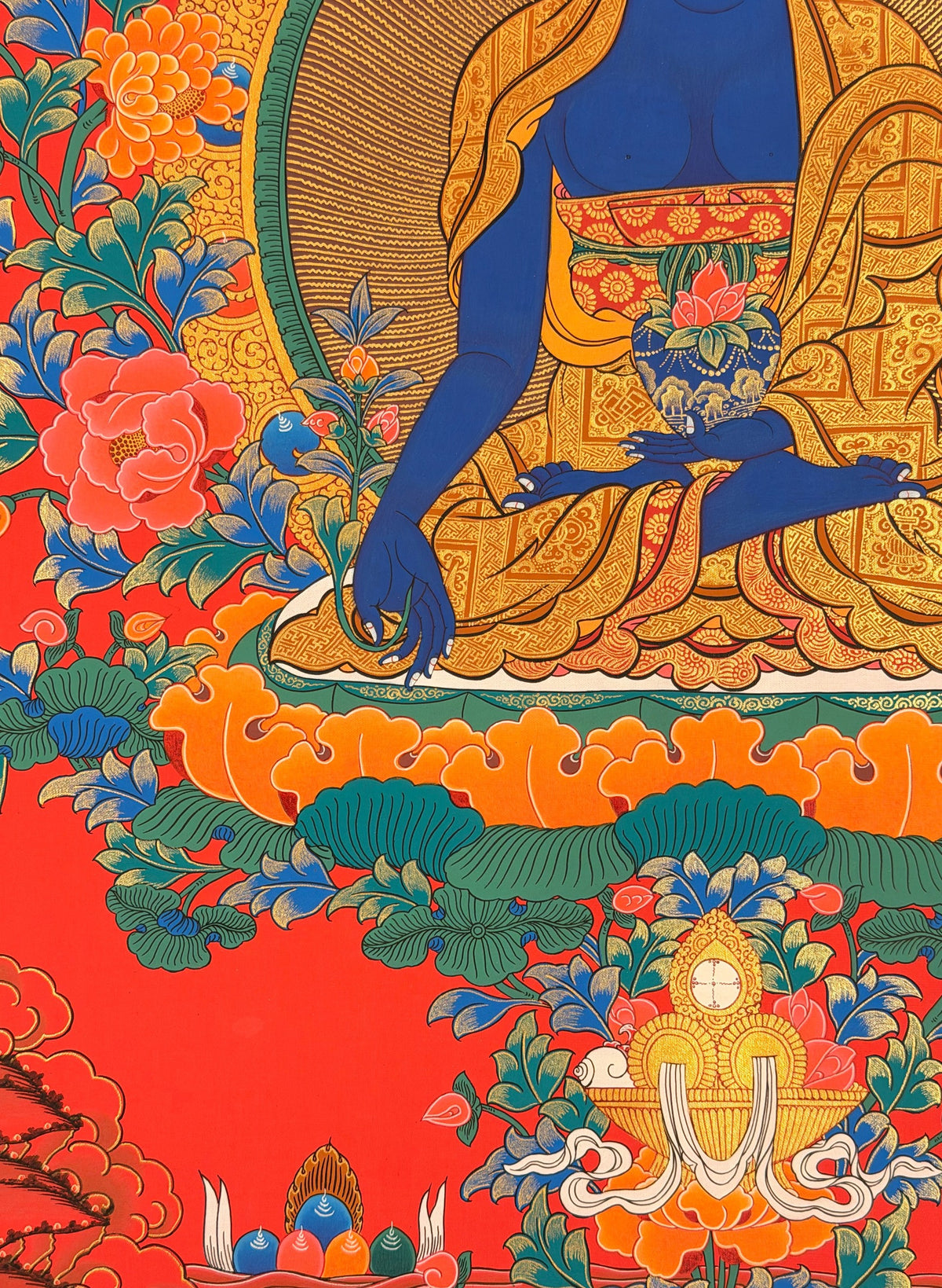 Medicine Buddha thangka, close-up photo 1 of 5