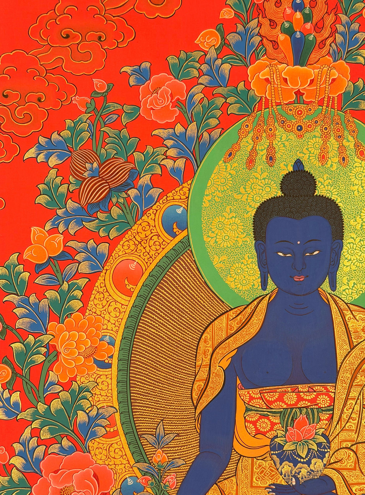 Medicine Buddha thangka, close-up photo 3 of 5