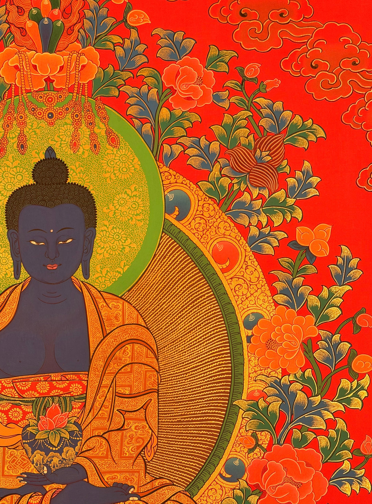 Medicine Buddha thangka, close-up photo 4 of 5