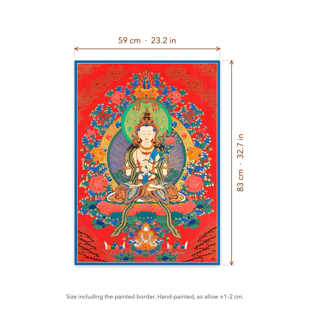 Size diagram: 59 × 83 cm (23.2 × 32.7 in), including the painted border