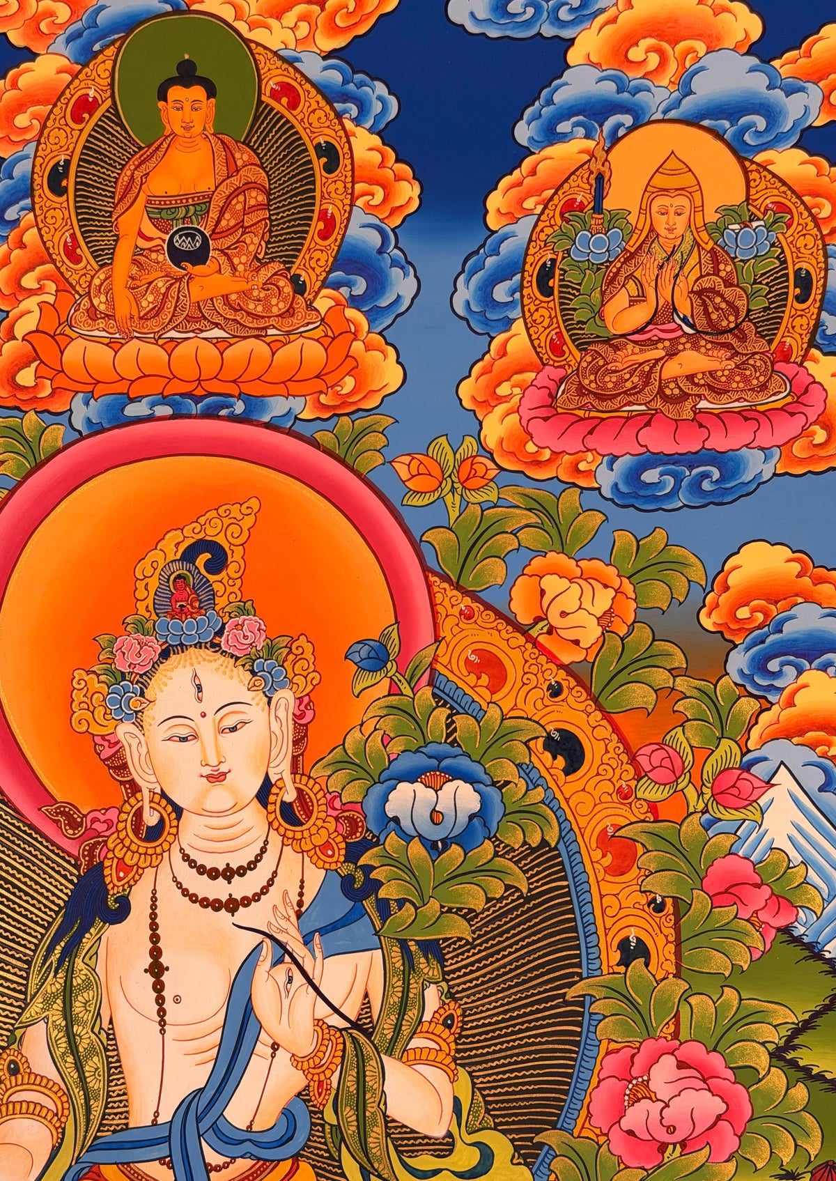 White Tara thangka, close-up photo 4 of 5