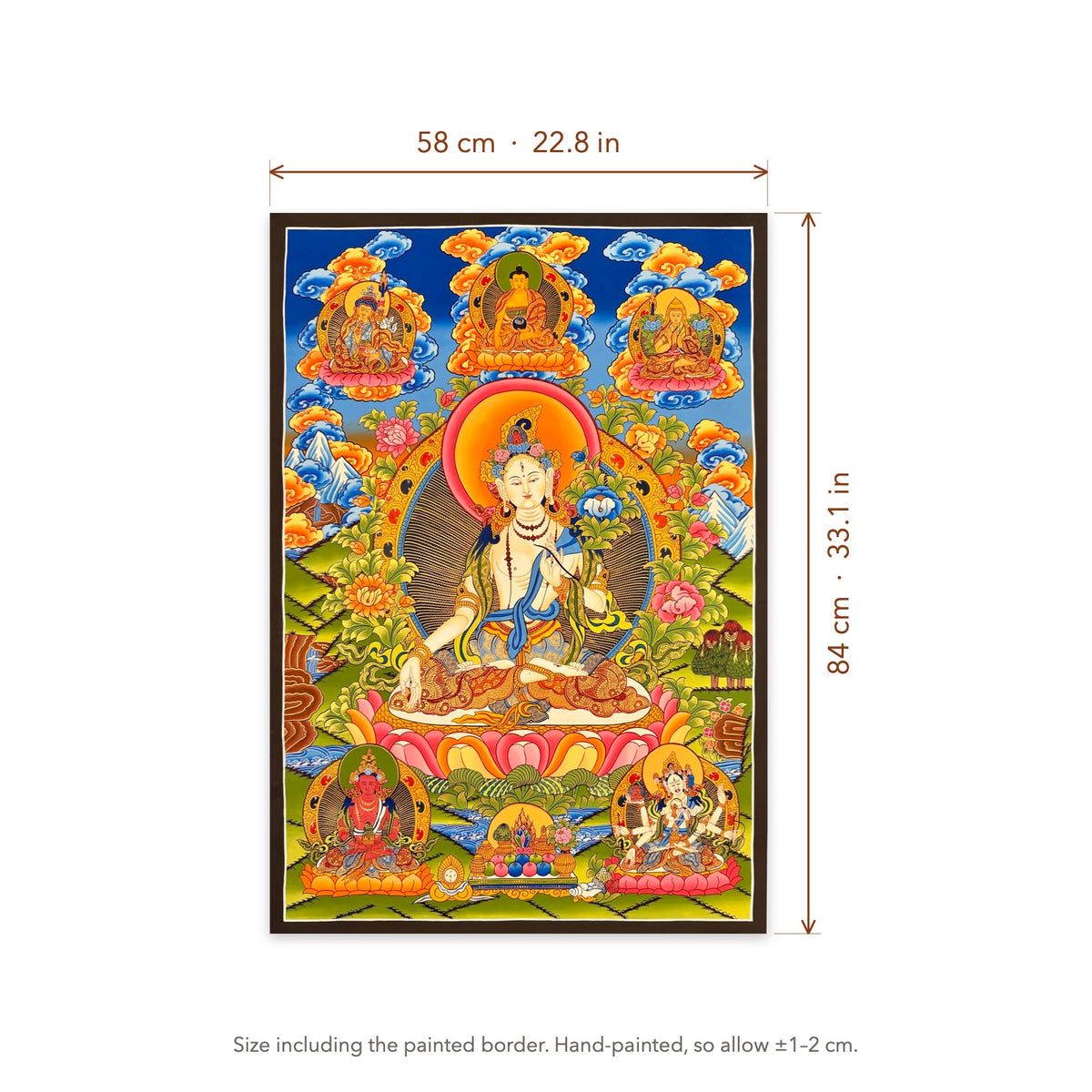 Size diagram: 58 × 84 cm (22.8 × 33.1 in), including the painted border