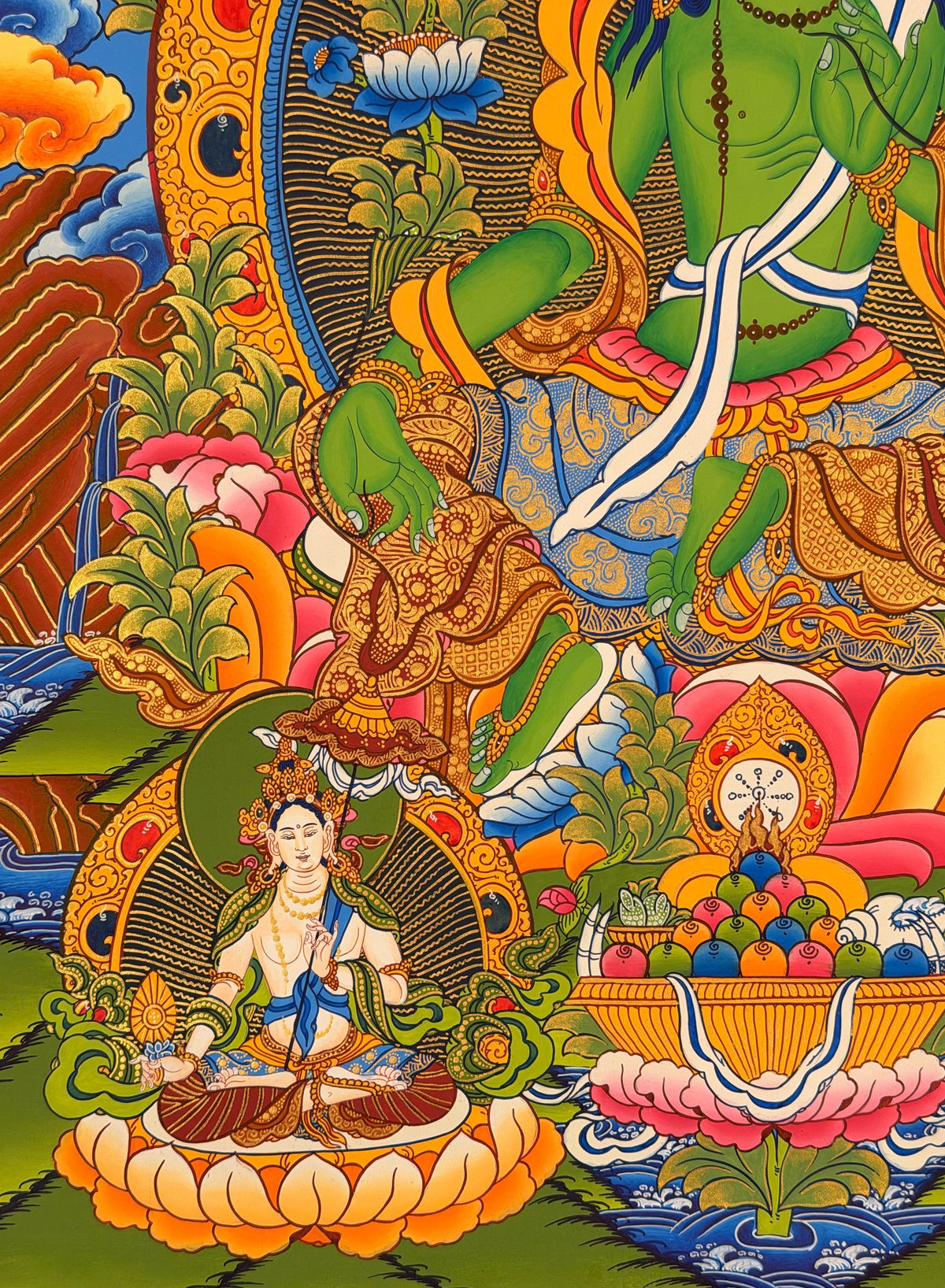 Green Tara thangka, close-up photo 1 of 5