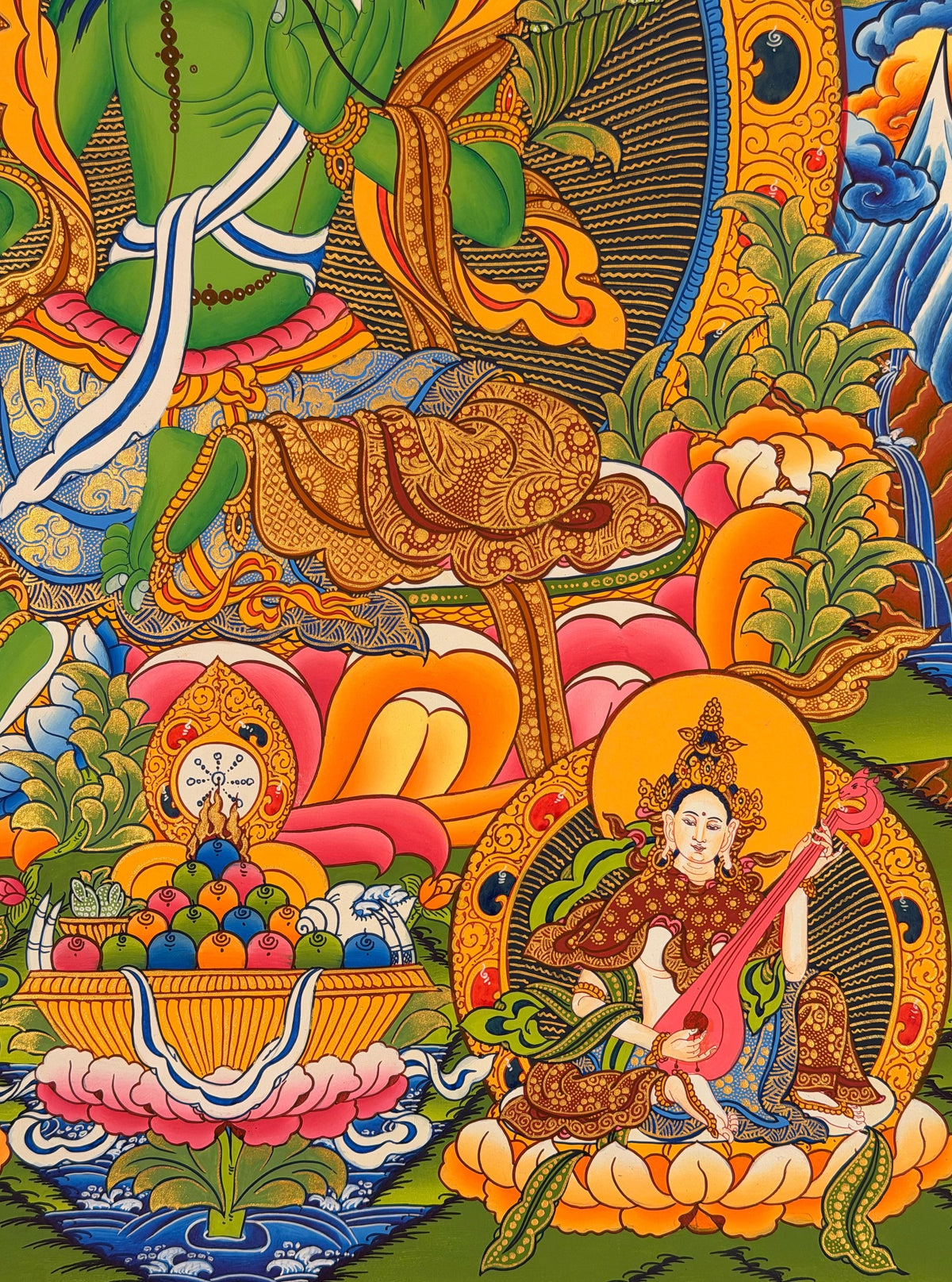 Green Tara thangka, close-up photo 2 of 5