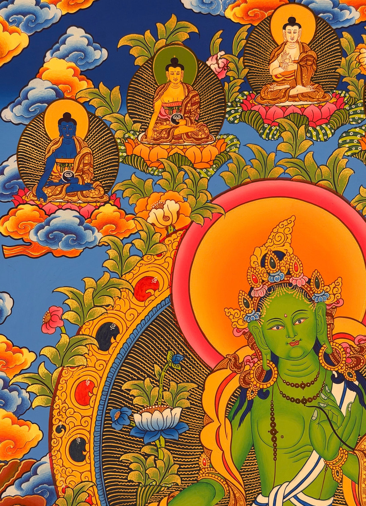 Green Tara thangka, close-up photo 3 of 5