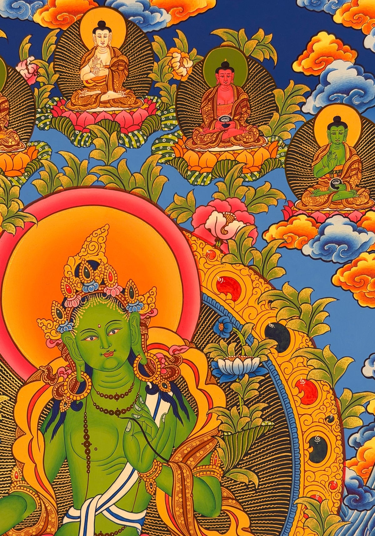 Green Tara thangka, close-up photo 4 of 5