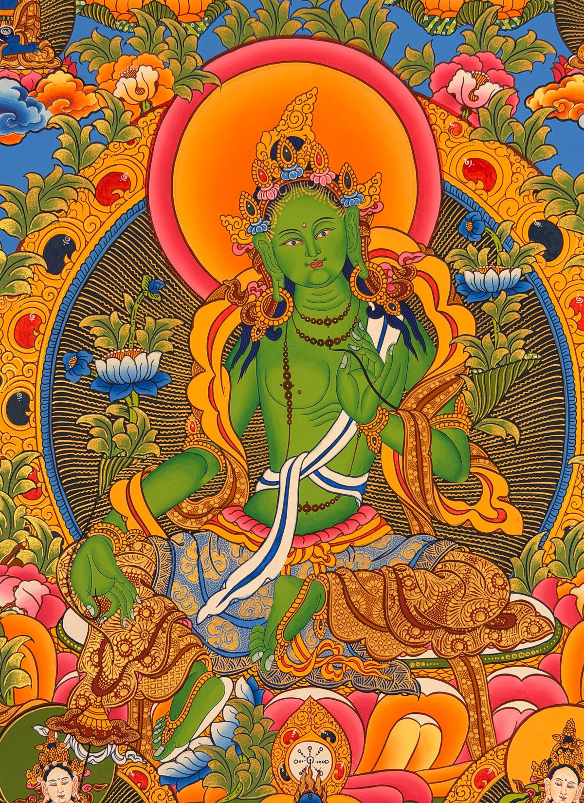 Green Tara thangka, close-up photo 5 of 5