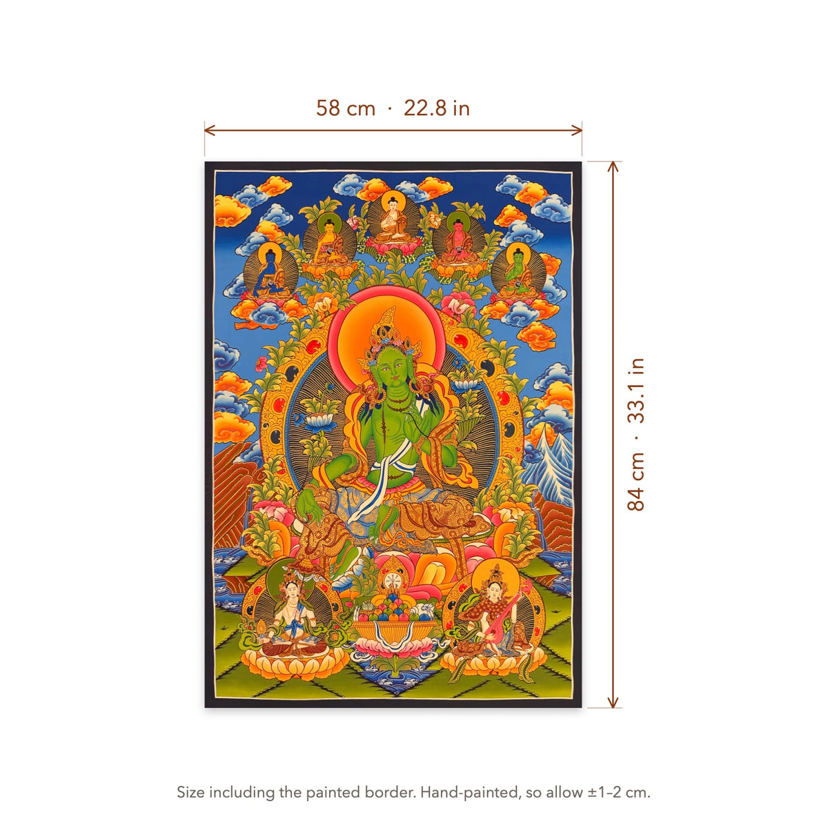 Size diagram: 58 × 84 cm (22.8 × 33.1 in), including the painted border