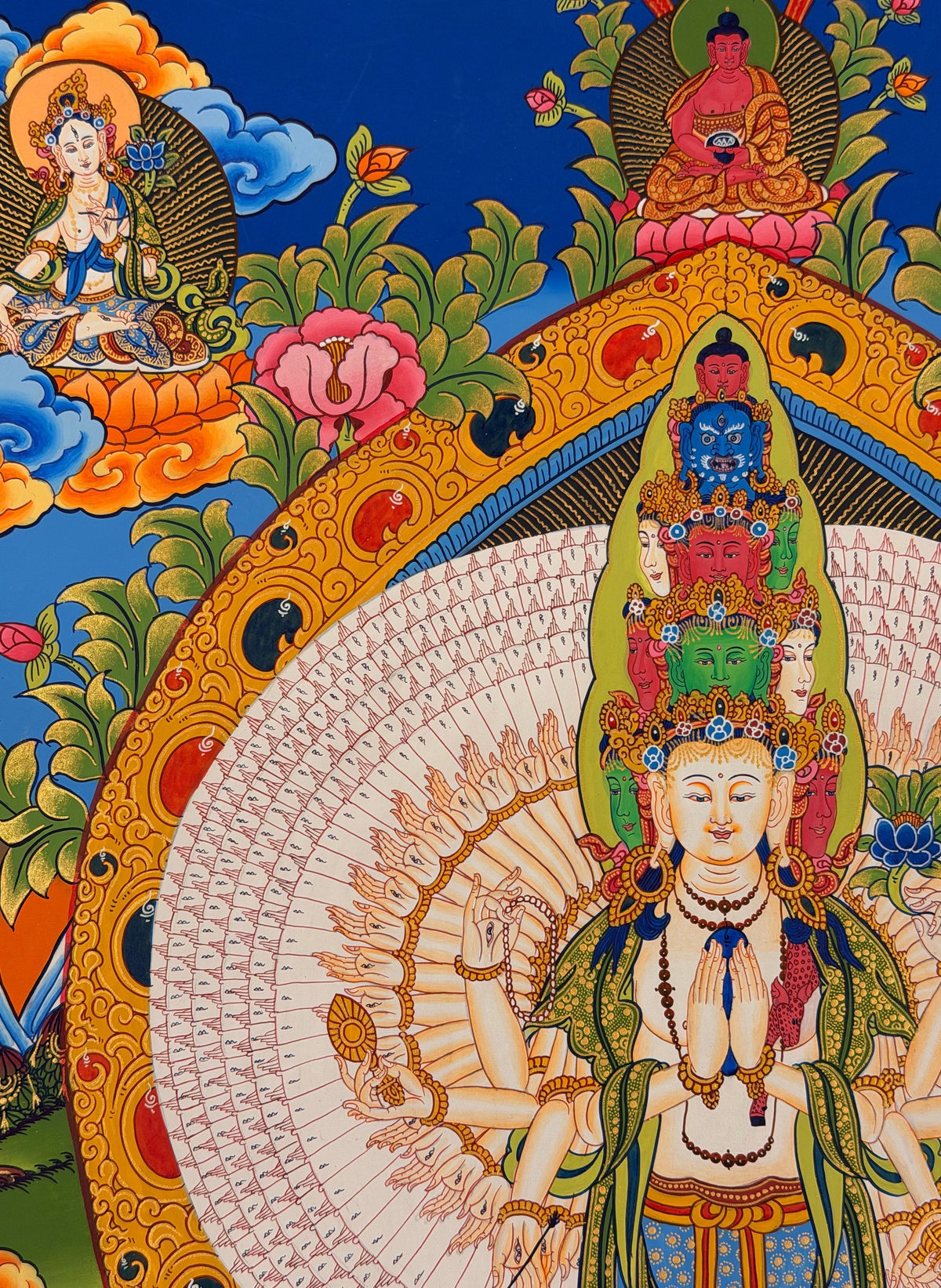 Thousand-armed Chenrezig thangka, close-up photo 3 of 5