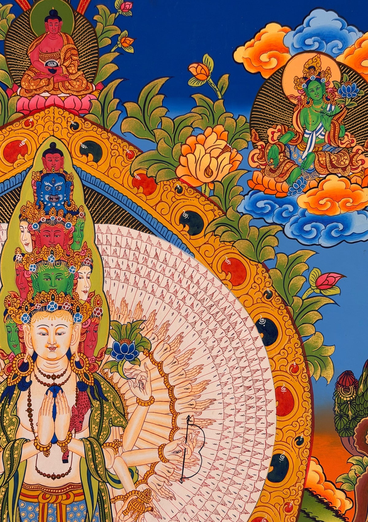 Thousand-armed Chenrezig thangka, close-up photo 4 of 5