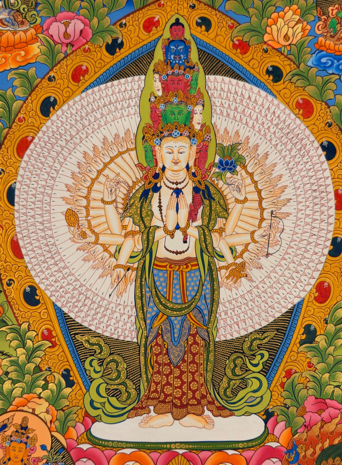 Thousand-armed Chenrezig thangka, close-up photo 5 of 5