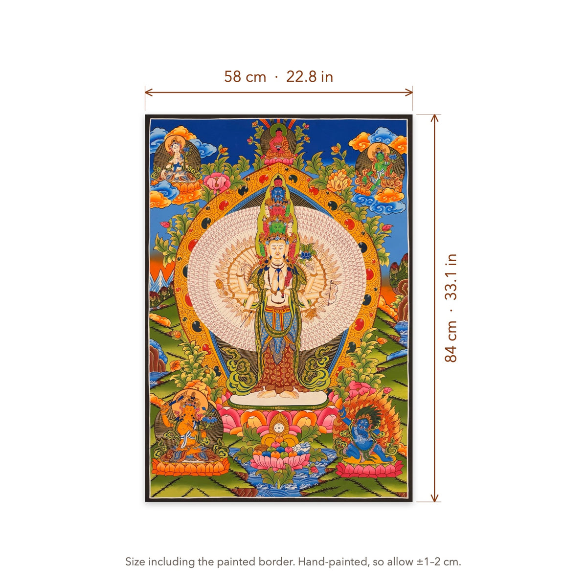 Size diagram: 58 × 84 cm (22.8 × 33.1 in), including the painted border