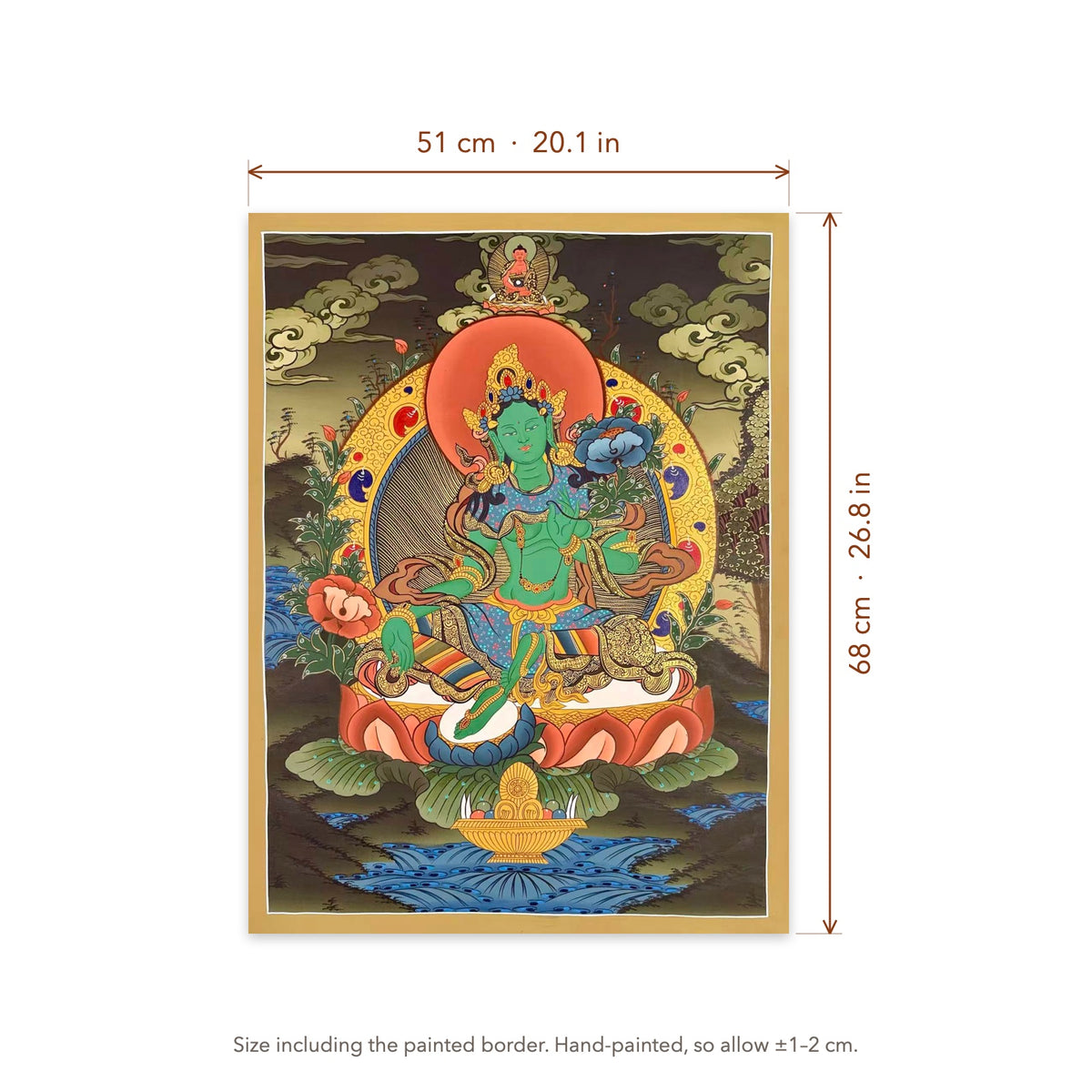 Size diagram: 51 × 68 cm (20.1 × 26.8 in), including the painted border