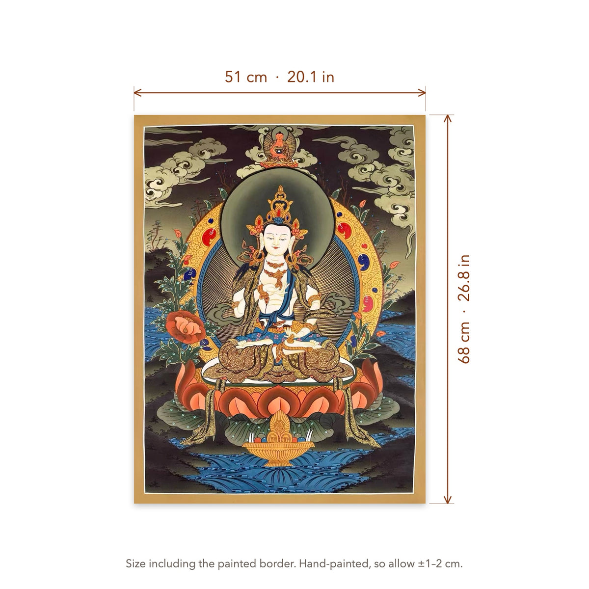 Size diagram: 51 × 68 cm (20.1 × 26.8 in), including the painted border