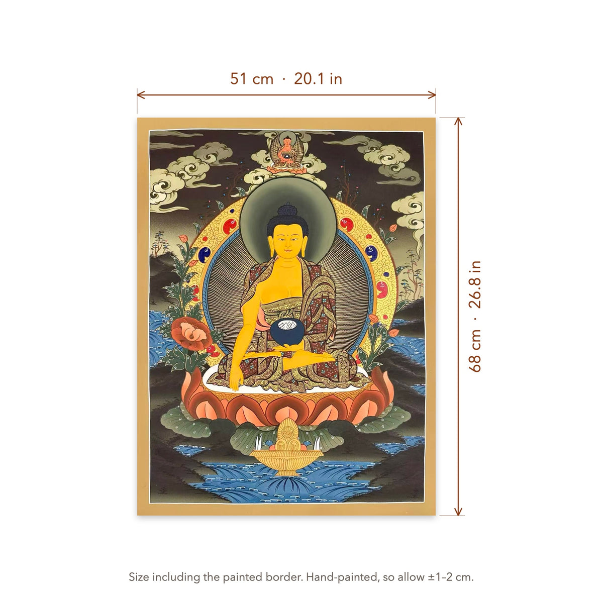 Size diagram: 51 × 68 cm (20.1 × 26.8 in), including the painted border