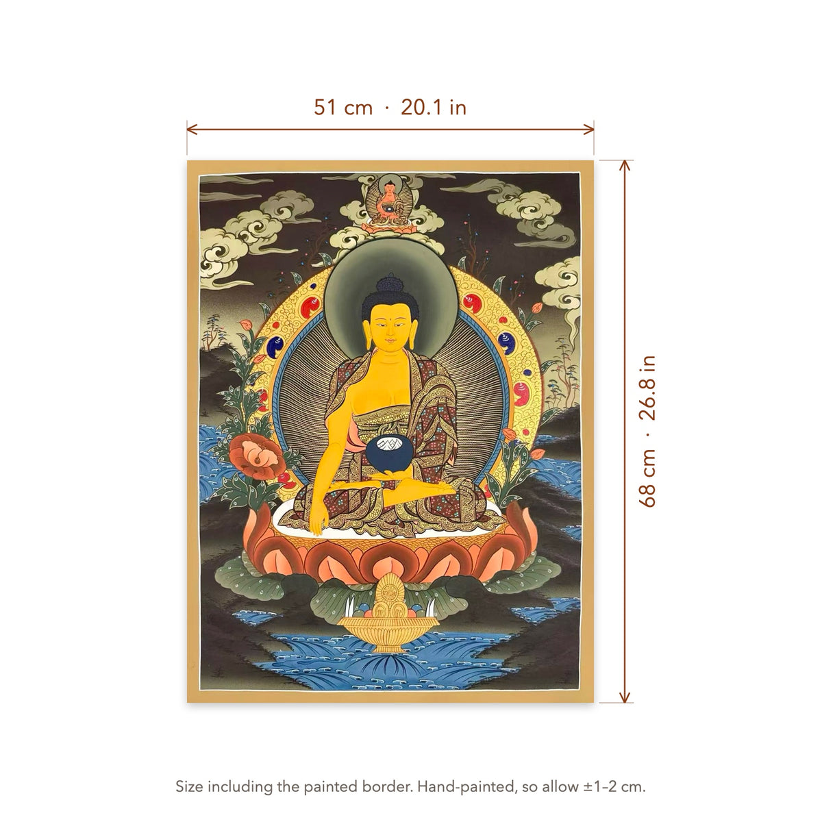 Size diagram: 51 × 68 cm (20.1 × 26.8 in), including the painted border