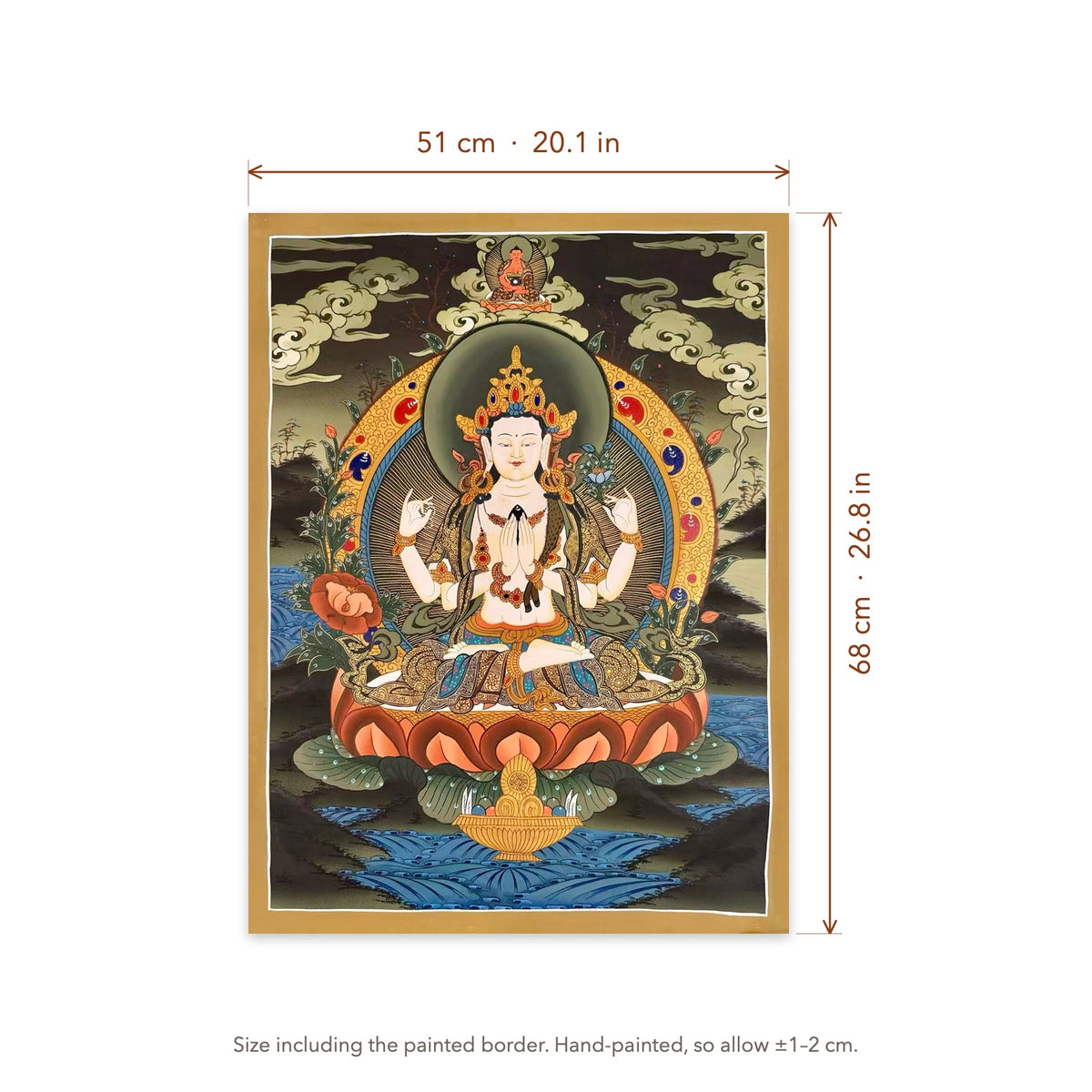 Size diagram: 51 × 68 cm (20.1 × 26.8 in), including the painted border