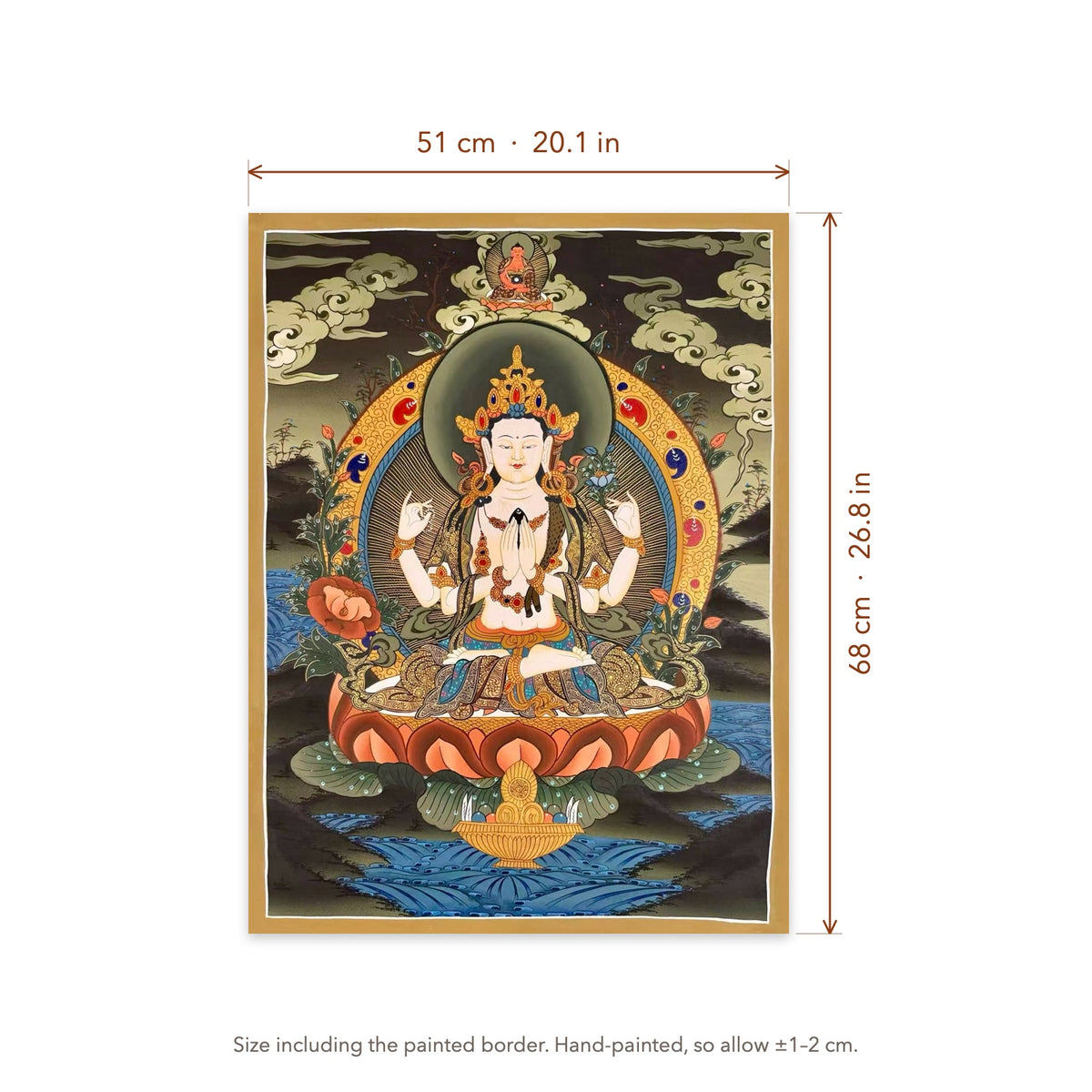 Size diagram: 51 × 68 cm (20.1 × 26.8 in), including the painted border