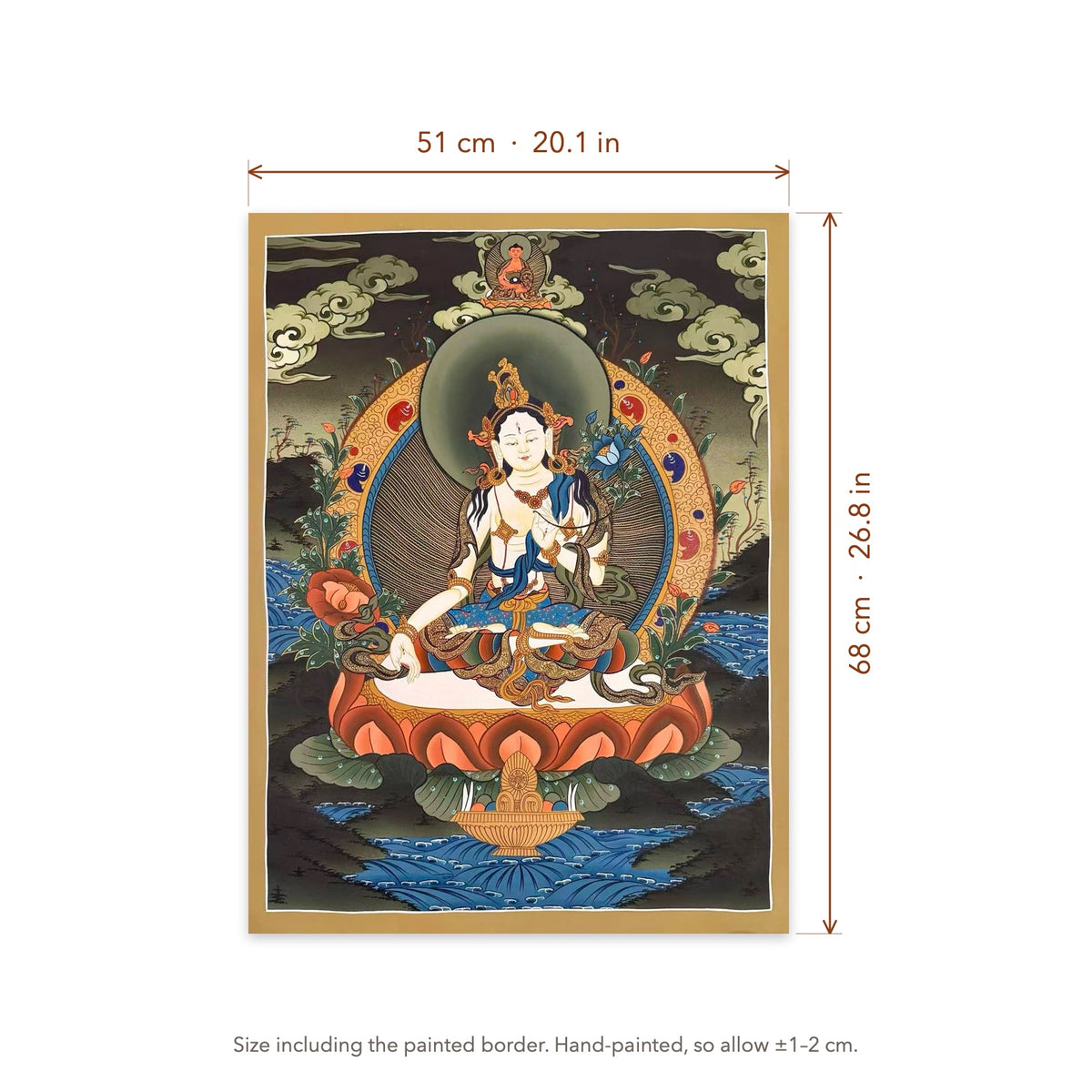Size diagram: 51 × 68 cm (20.1 × 26.8 in), including the painted border