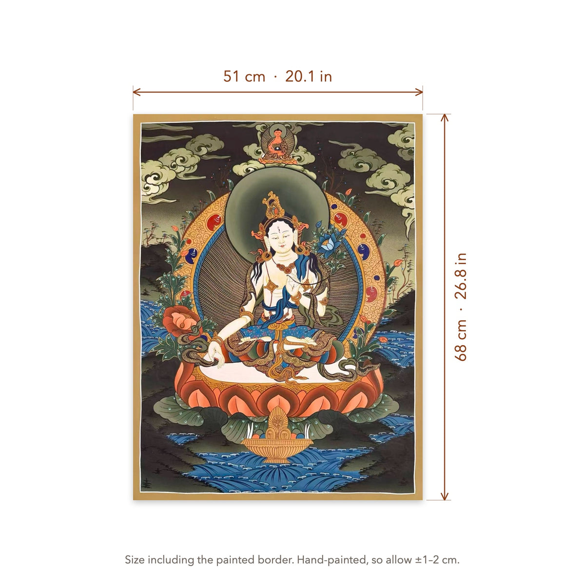 Size diagram: 51 × 68 cm (20.1 × 26.8 in), including the painted border