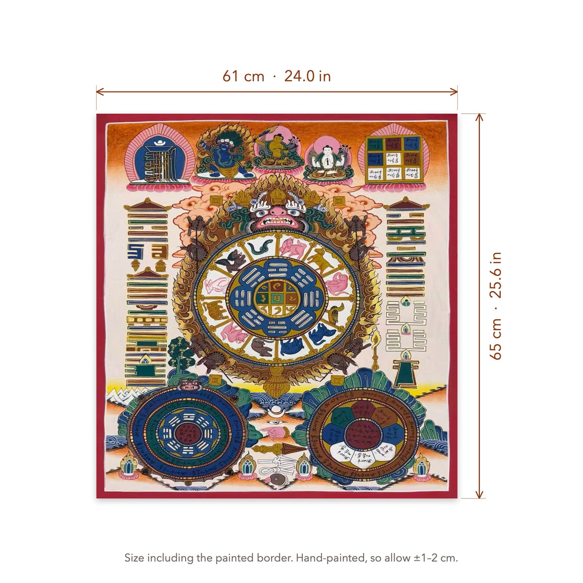 Size diagram: 61 × 65 cm (24.0 × 25.6 in), including the painted border