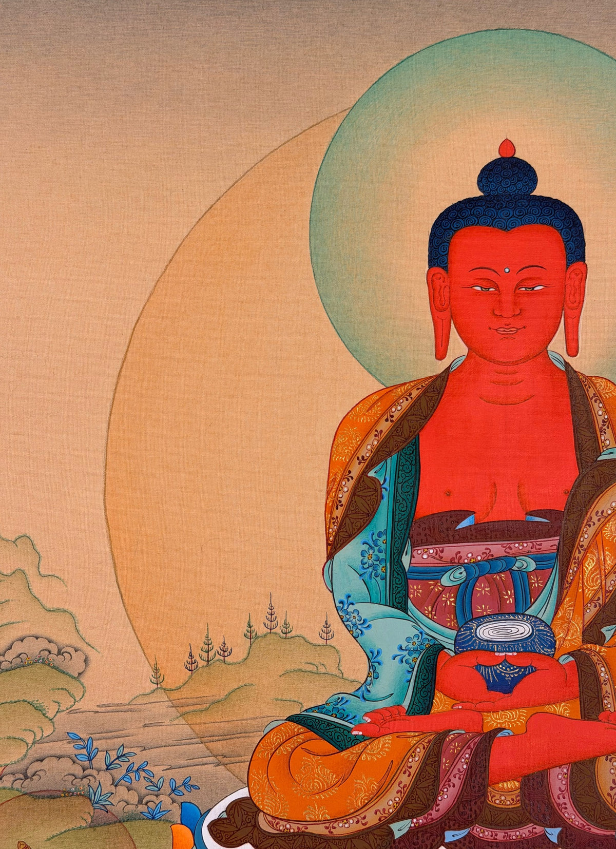 Amitabha Buddha thangka, close-up photo 3 of 5