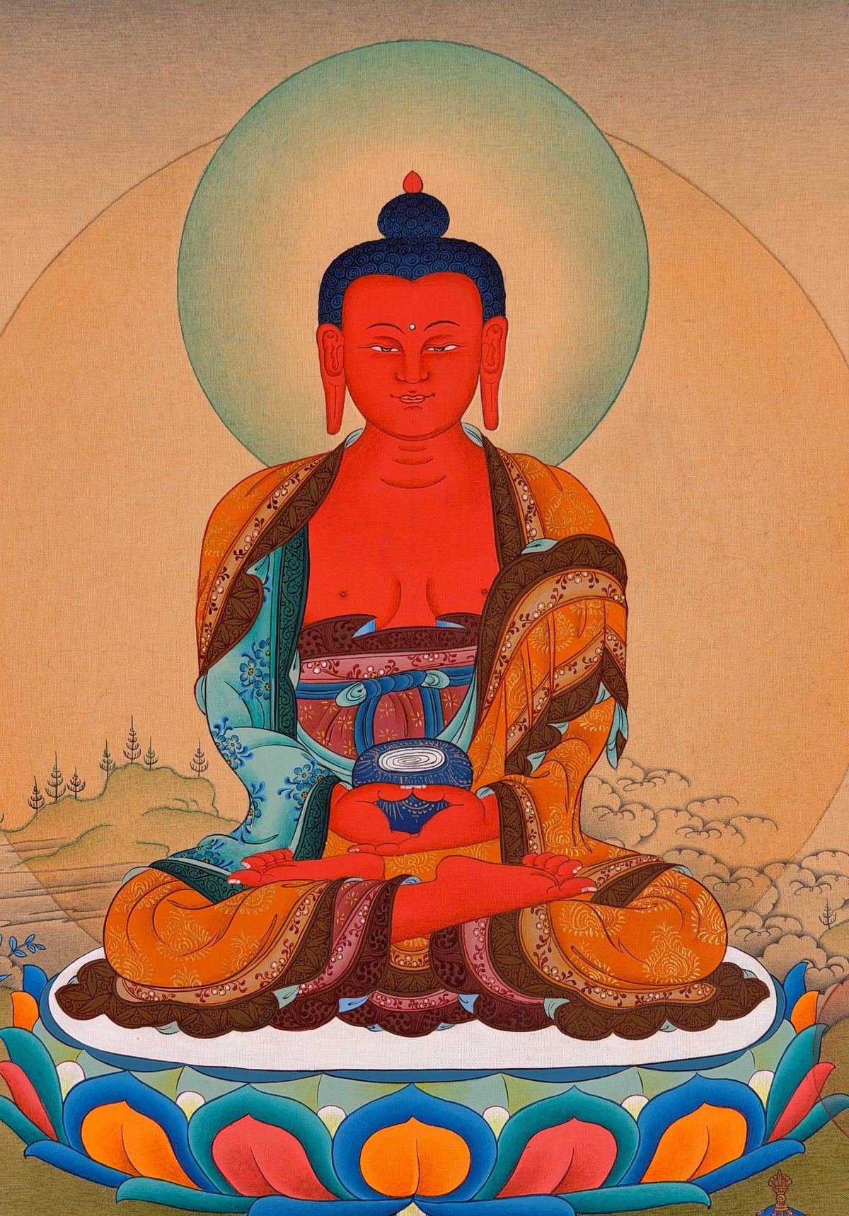 Amitabha Buddha thangka, close-up photo 5 of 5