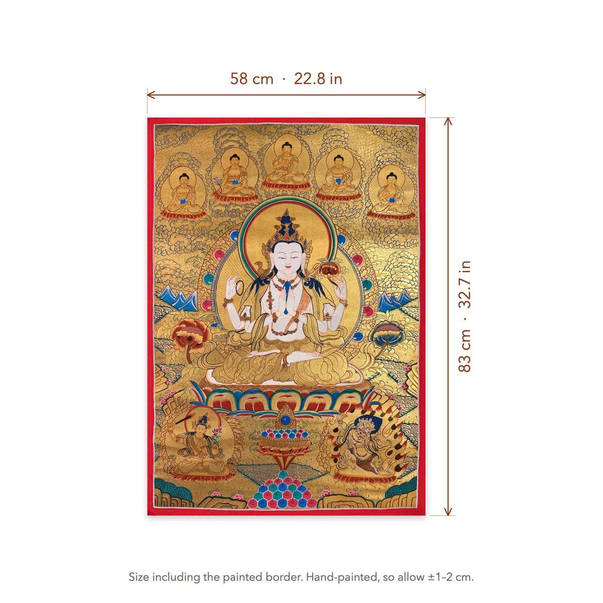 Size diagram: 58 × 83 cm (22.8 × 32.7 in), including the painted border