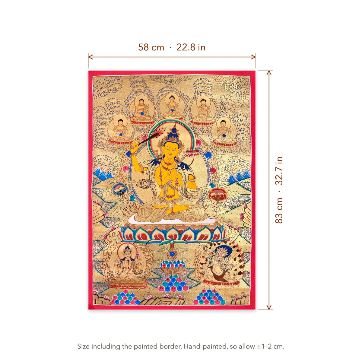Size diagram: 58 × 83 cm (22.8 × 32.7 in), including the painted border
