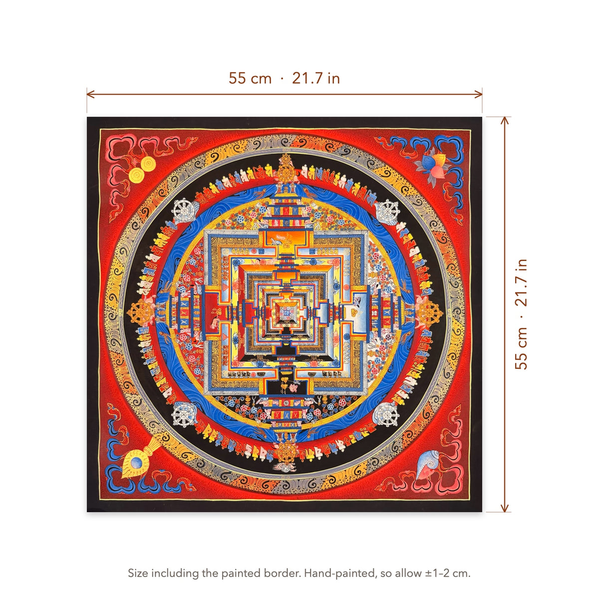 Size diagram: 55 × 55 cm (21.7 × 21.7 in), including the painted border