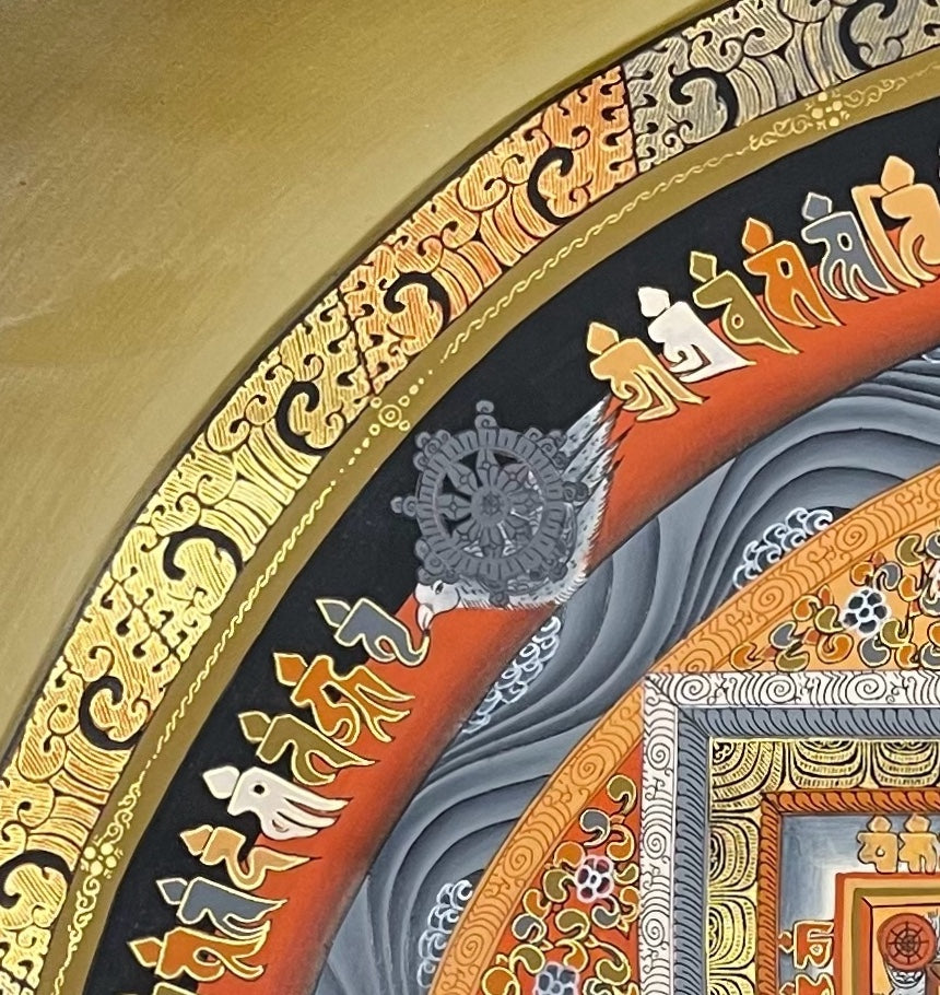 Kalachakra Mandala thangka, detail: top-left corner