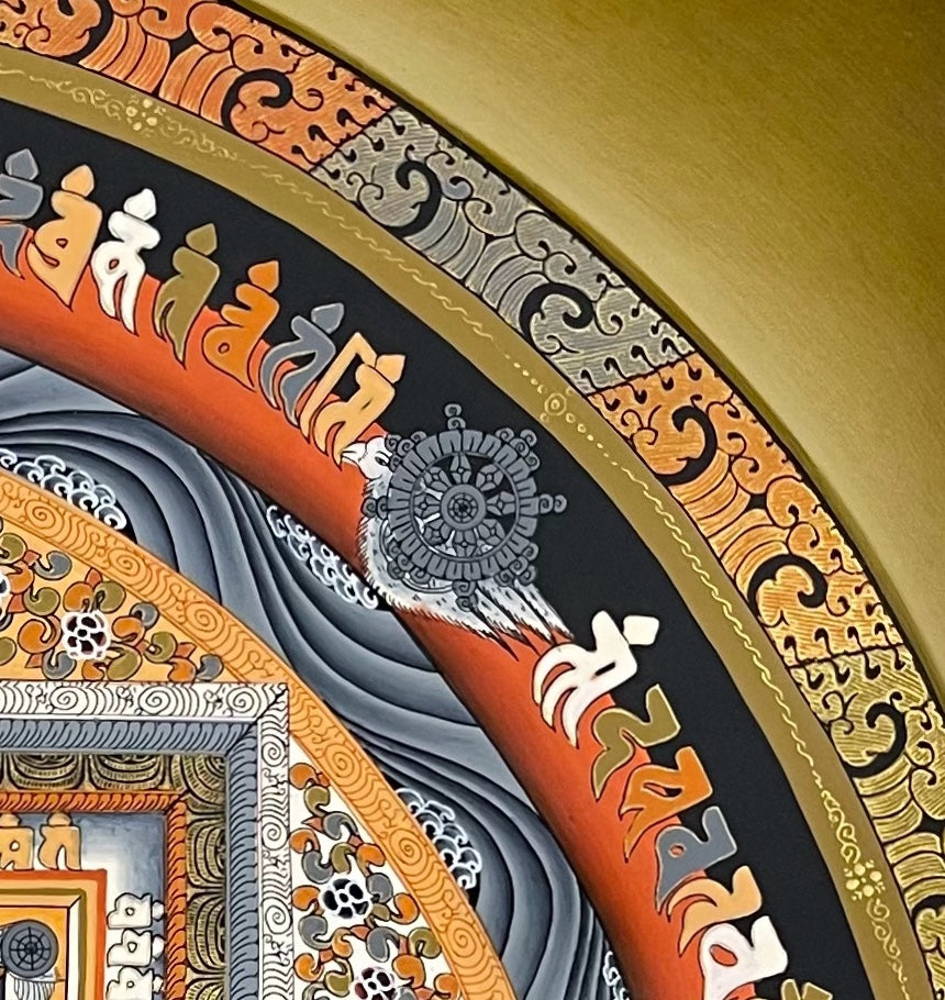 Kalachakra Mandala thangka, detail: top-right corner