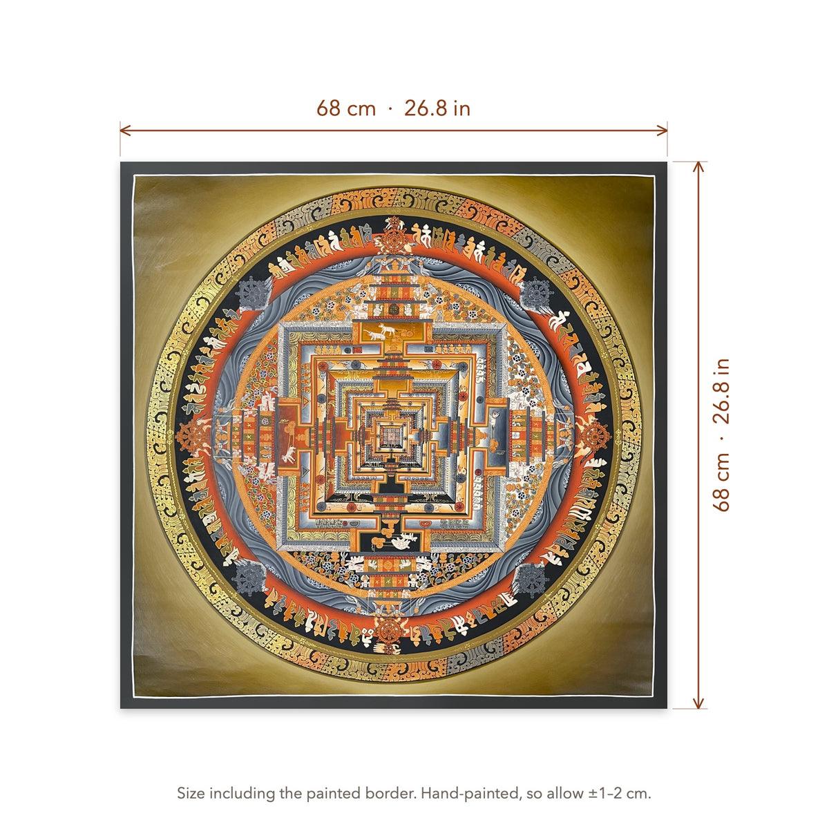 Size diagram: 68 × 68 cm (26.8 × 26.8 in), including the painted border