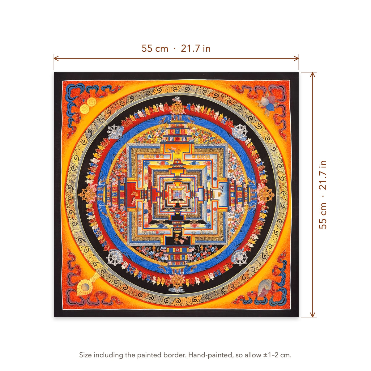 Size diagram: 55 × 55 cm (21.7 × 21.7 in), including the painted border