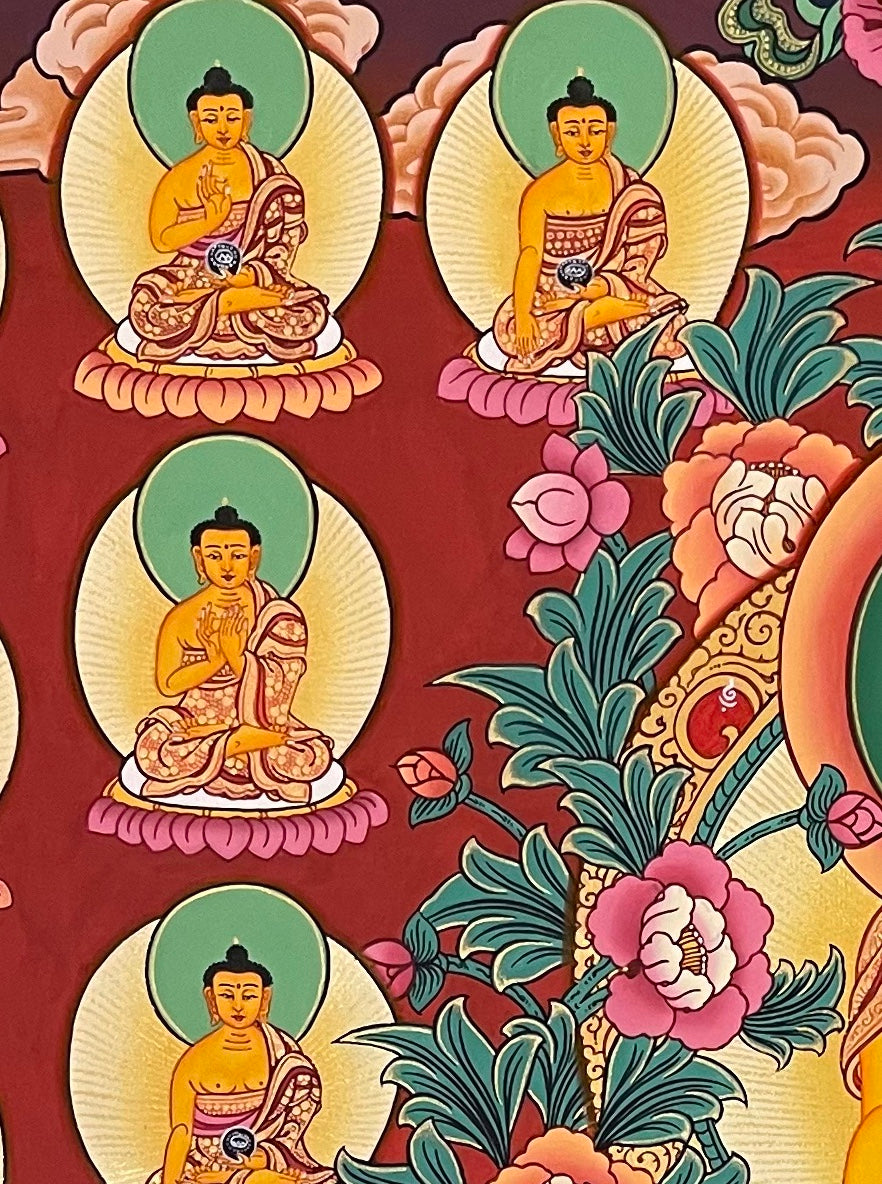 35 Confession Buddhas thangka, detail: top-left corner