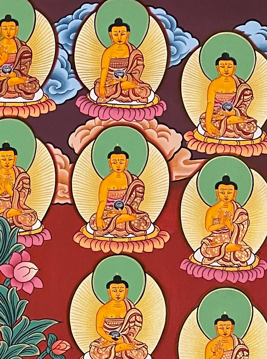 35 Confession Buddhas thangka, detail: top-right corner