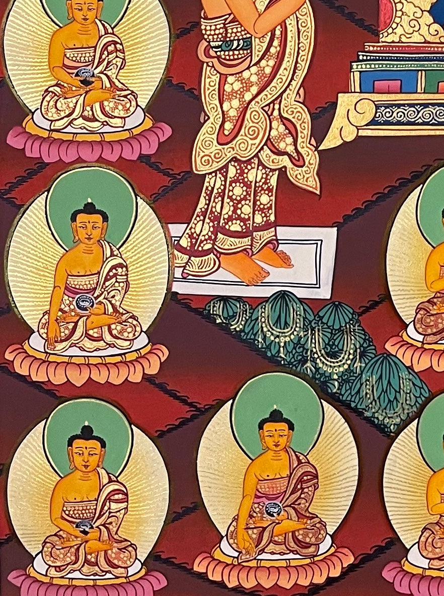 35 Confession Buddhas thangka, detail: bottom-left corner